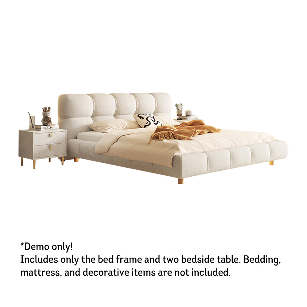 LIVARA SM1018 150/180cm Matte Fabric Sensor Light Bed With Two Bedside Tables - Beige