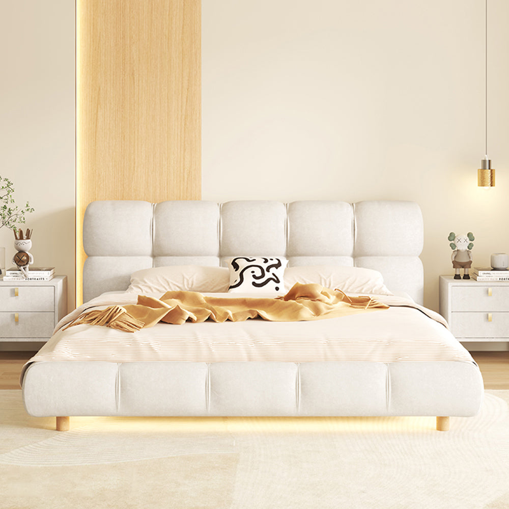 LIVARA SM1018 150/180cm Matte Fabric Sensor Light Bed With Two Bedside Tables - Beige