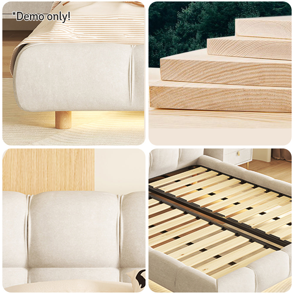 LIVARA SM1018 150/180cm Matte Fabric Sensor Light Bed With Two Bedside Tables - Beige