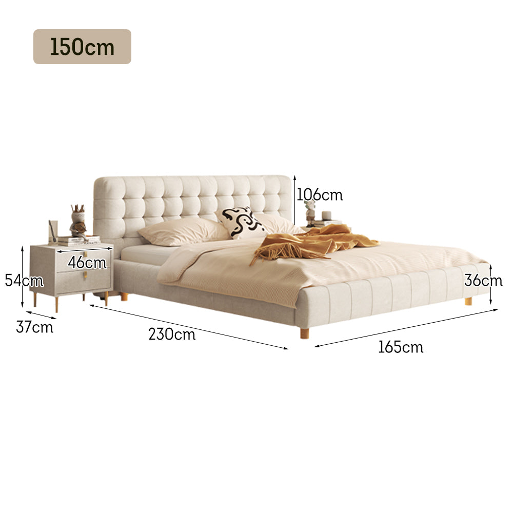 LIVARA SM1019 150/180cm Matte Fabric Sensor Light Bed With Two Bedside Tables - Beige