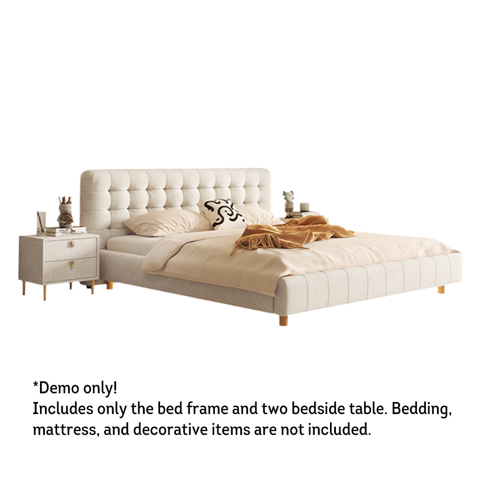 LIVARA SM1019 150/180cm Matte Fabric Sensor Light Bed With Two Bedside Tables - Beige