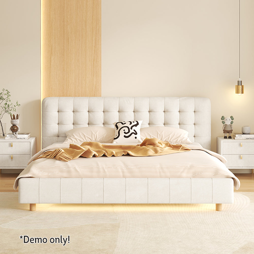 LIVARA SM1019 150/180cm Matte Fabric Sensor Light Bed With Two Bedside Tables - Beige