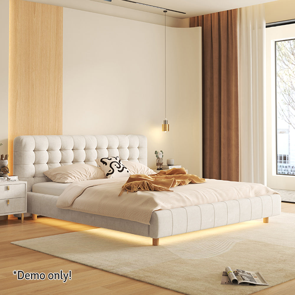 LIVARA SM1019 150/180cm Matte Fabric Sensor Light Bed With Two Bedside Tables - Beige