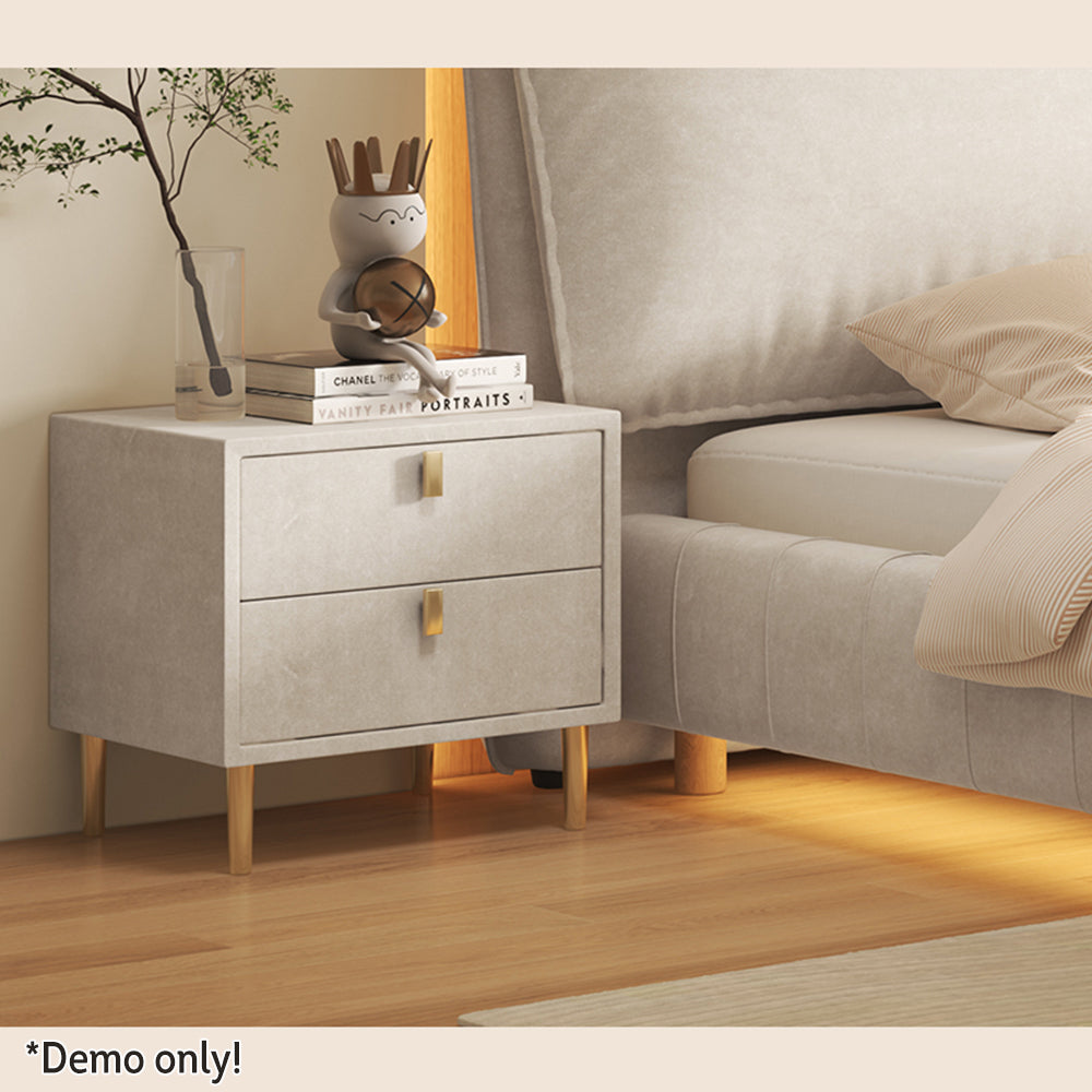 LIVARA SM1019 150/180cm Matte Fabric Sensor Light Bed With Two Bedside Tables - Beige