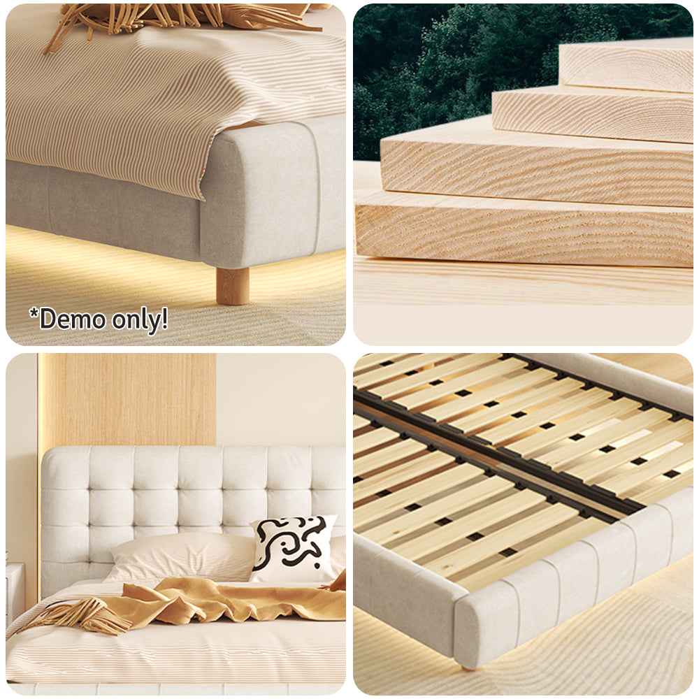 LIVARA SM1019 150/180cm Matte Fabric Sensor Light Bed With Two Bedside Tables - Beige