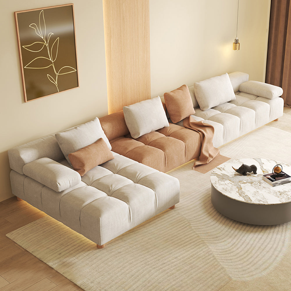 LIVARA SM1021 310cm Length Matte Fabric Sofa Solid Wood Frame - White&Orange