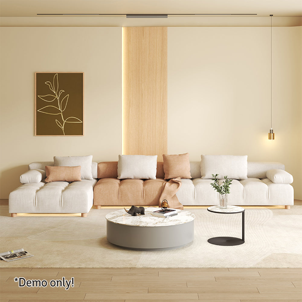 LIVARA SM1021 310cm Length Matte Fabric Sofa Solid Wood Frame - White&Orange