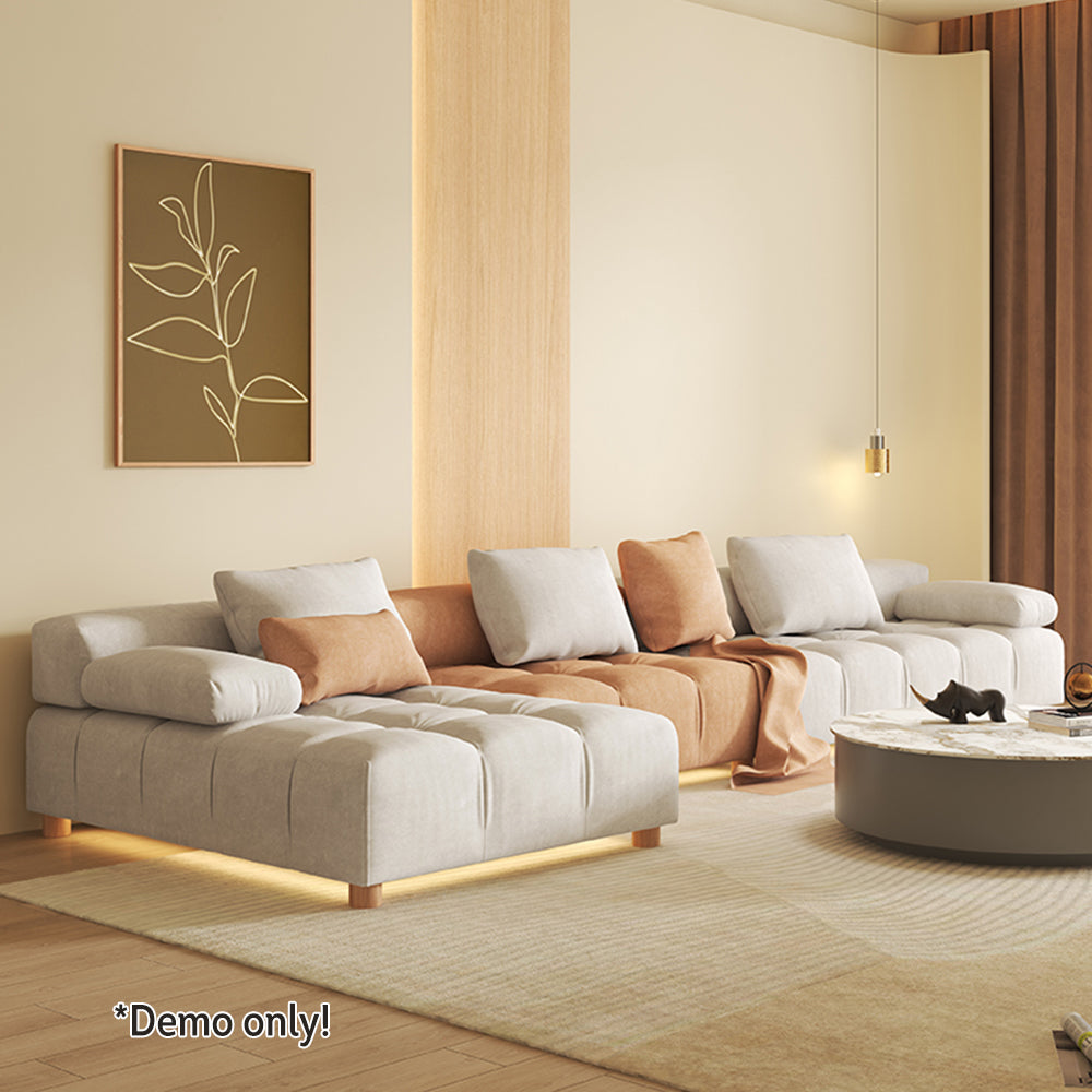 LIVARA SM1021 310cm Length Matte Fabric Sofa Solid Wood Frame - White&Orange