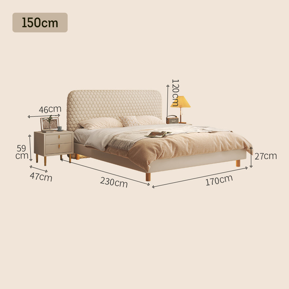 LIVARA SM1028 150/180cm Silicone Leather Fabric Bed With Two Bedside Tables - Beige