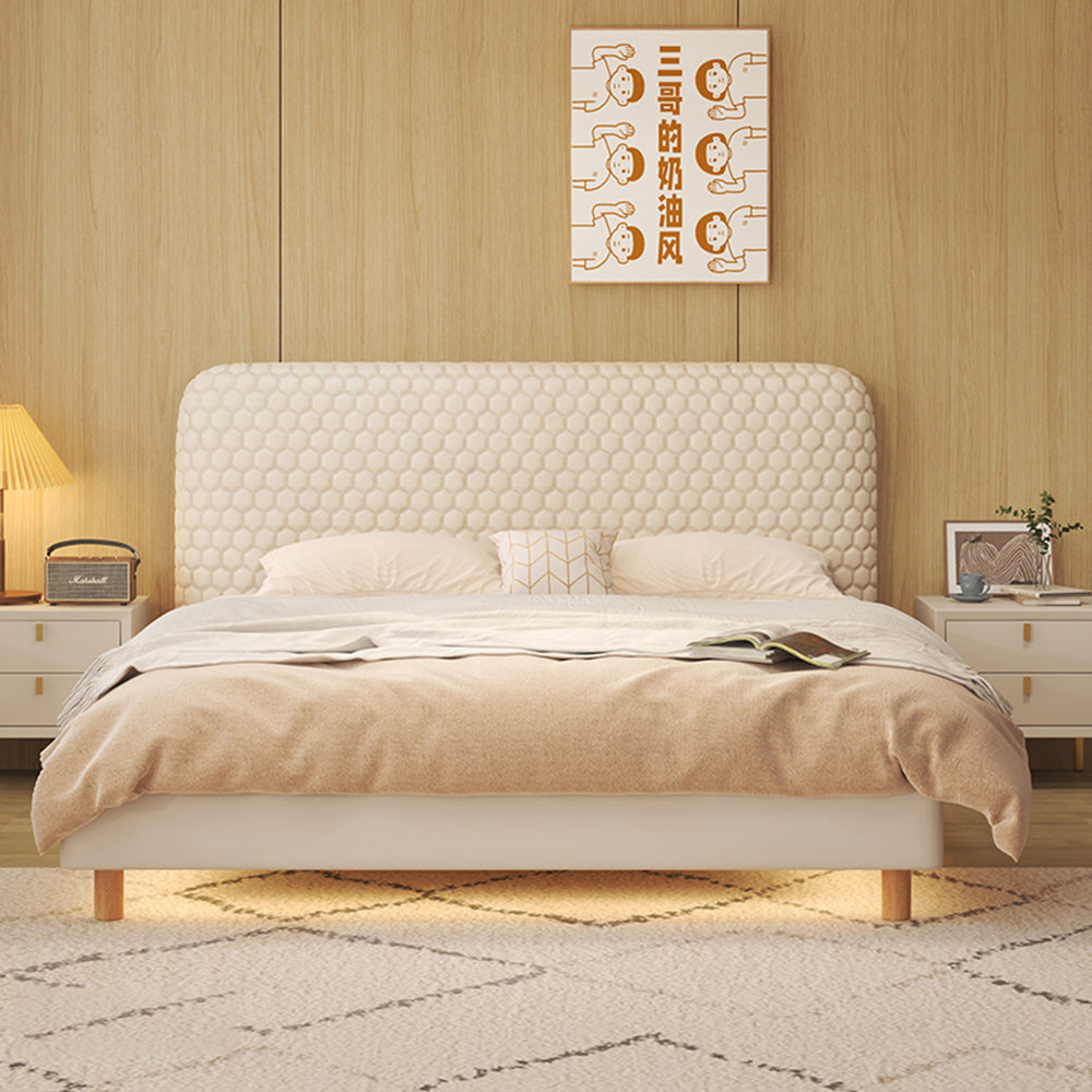 LIVARA SM1028 150/180cm Silicone Leather Fabric Bed With Two Bedside Tables - Beige