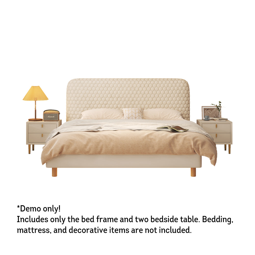 LIVARA SM1028 150/180cm Silicone Leather Fabric Bed With Two Bedside Tables - Beige