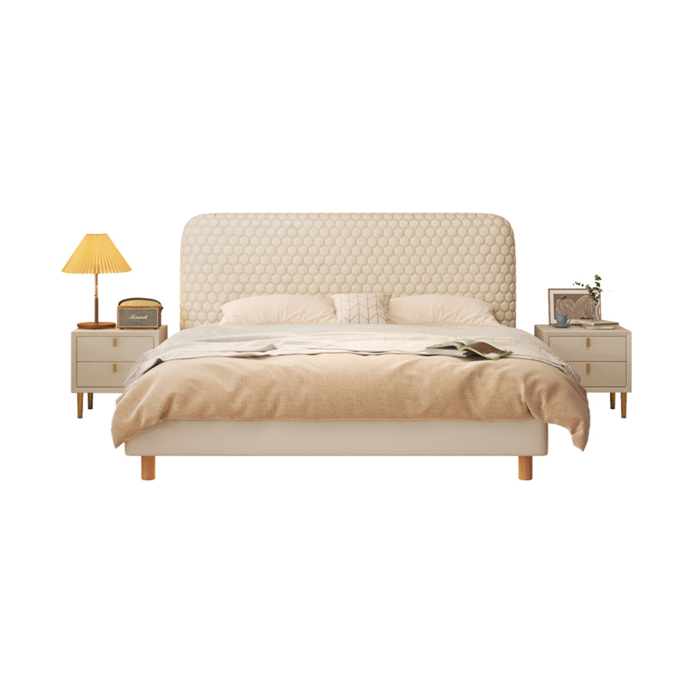 LIVARA SM1028 150/180cm Silicone Leather Fabric Bed With Two Bedside Tables - Beige
