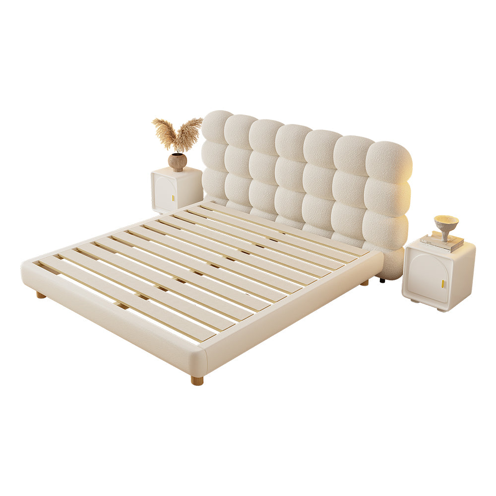 LIVARA Lazy Style 1031 Solid Wood Frame 150-180cm Double Bed With Bedside Tables - Beige