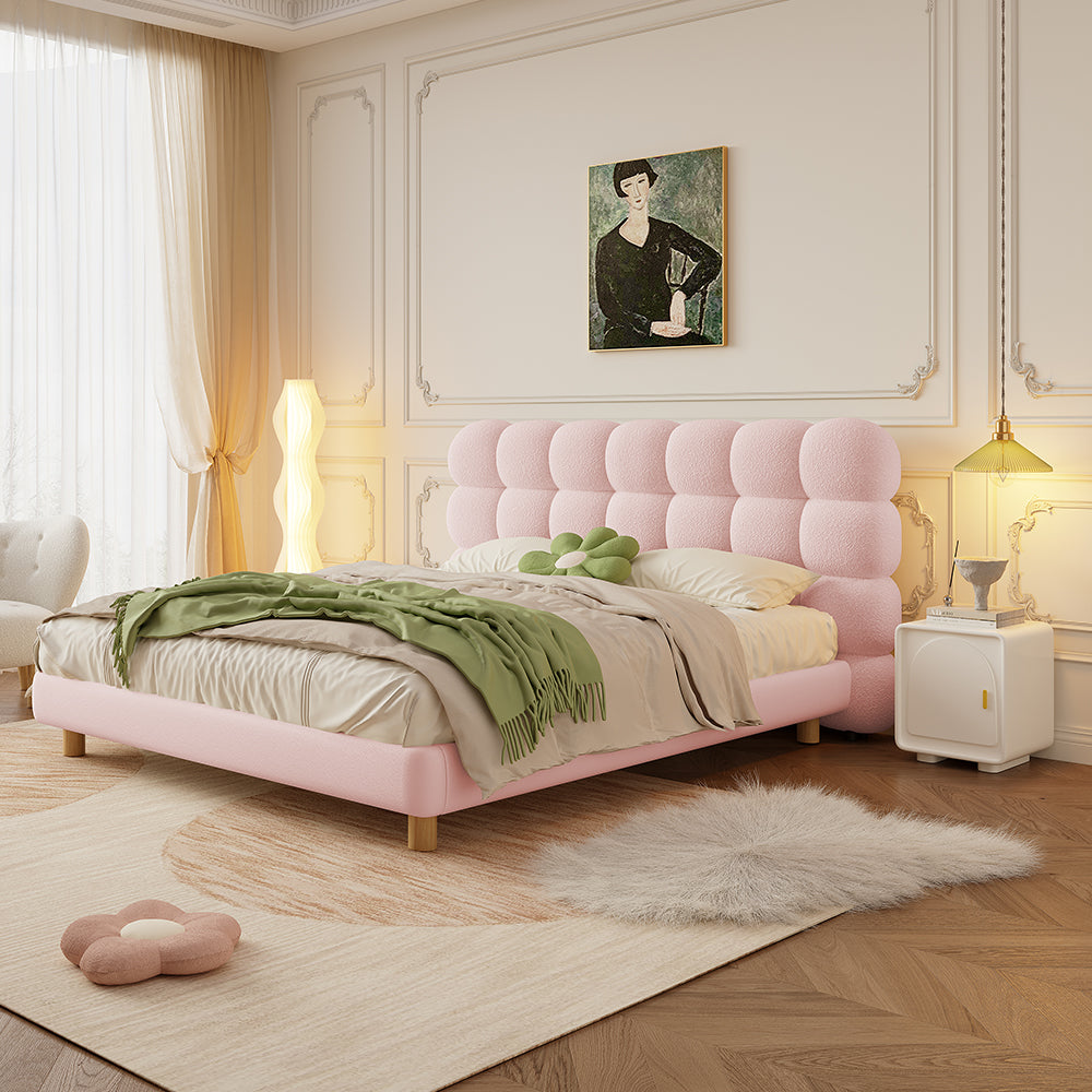 LIVARA Lazy Style 1031 Solid Wood Frame 150-180cm Double Bed - Pink