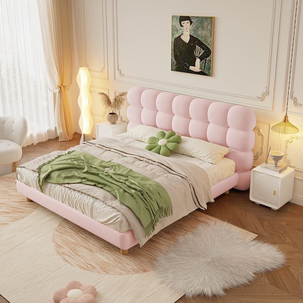 LIVARA Lazy Style 1031 Solid Wood Frame 150-180cm Double Bed - Pink