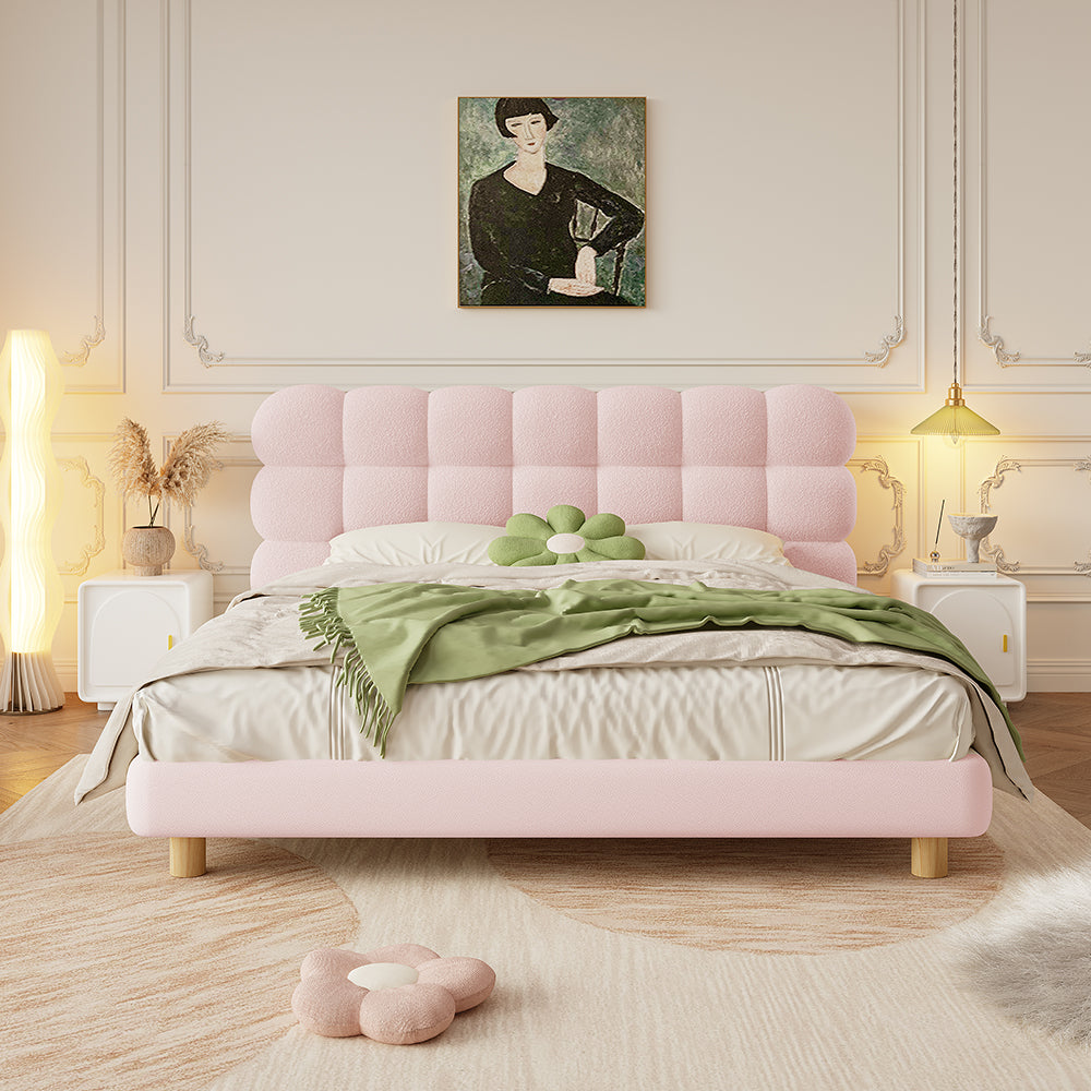 LIVARA Lazy Style 1031 Solid Wood Frame 150-180cm Double Bed - Pink