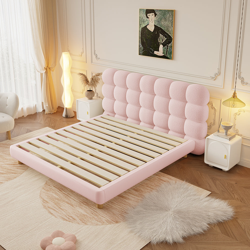 LIVARA Lazy Style 1031 Solid Wood Frame 150-180cm Double Bed - Pink
