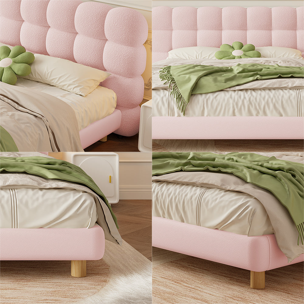LIVARA Lazy Style 1031 Solid Wood Frame 150-180cm Double Bed - Pink