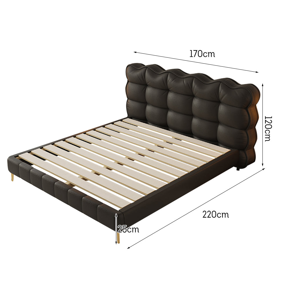 LIVARA SM1032 150/180cm Cat Claw Leather Fabric Bed With Bedside Tables Solid Wood Frame - Black
