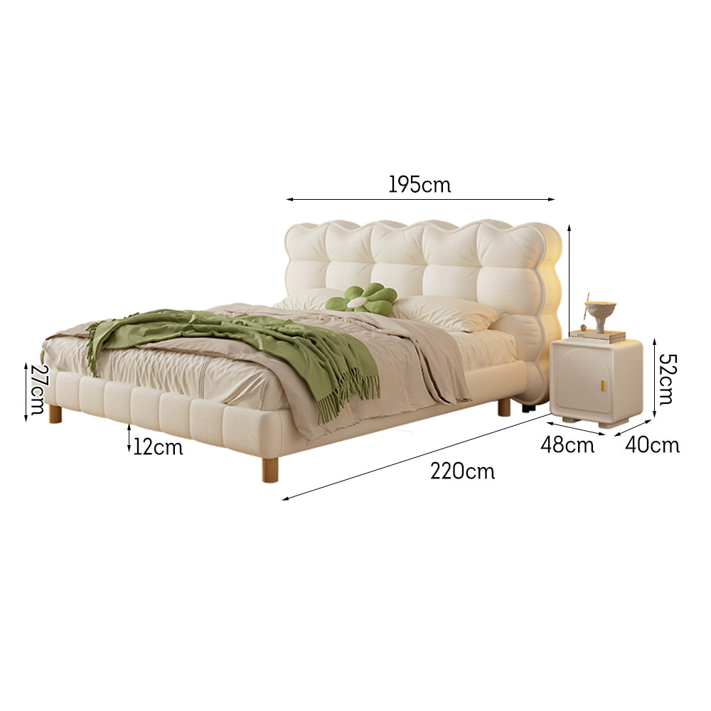 LIVARA SM1032 150/180cm Cat Claw Leather Fabric Bed With Bedside Tables Solid Wood Frame - Beige