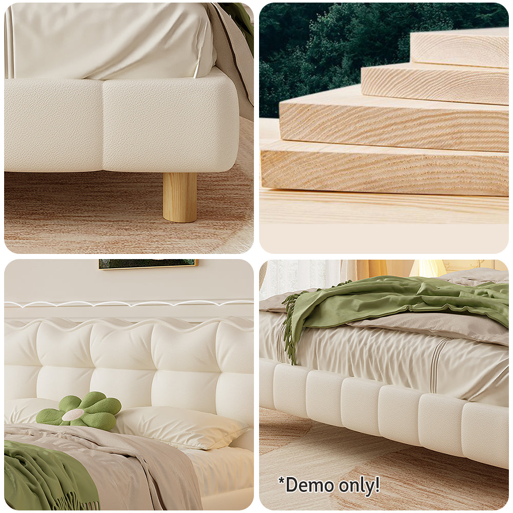 LIVARA SM1032 150/180cm Cat Claw Leather Fabric Bed With Bedside Tables Solid Wood Frame - Beige