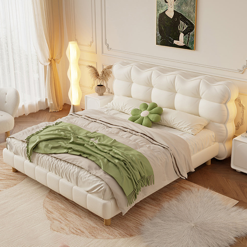 LIVARA SM1032 150/180cm Cat Claw Leather Fabric Bed With Bedside Tables Solid Wood Frame - Beige