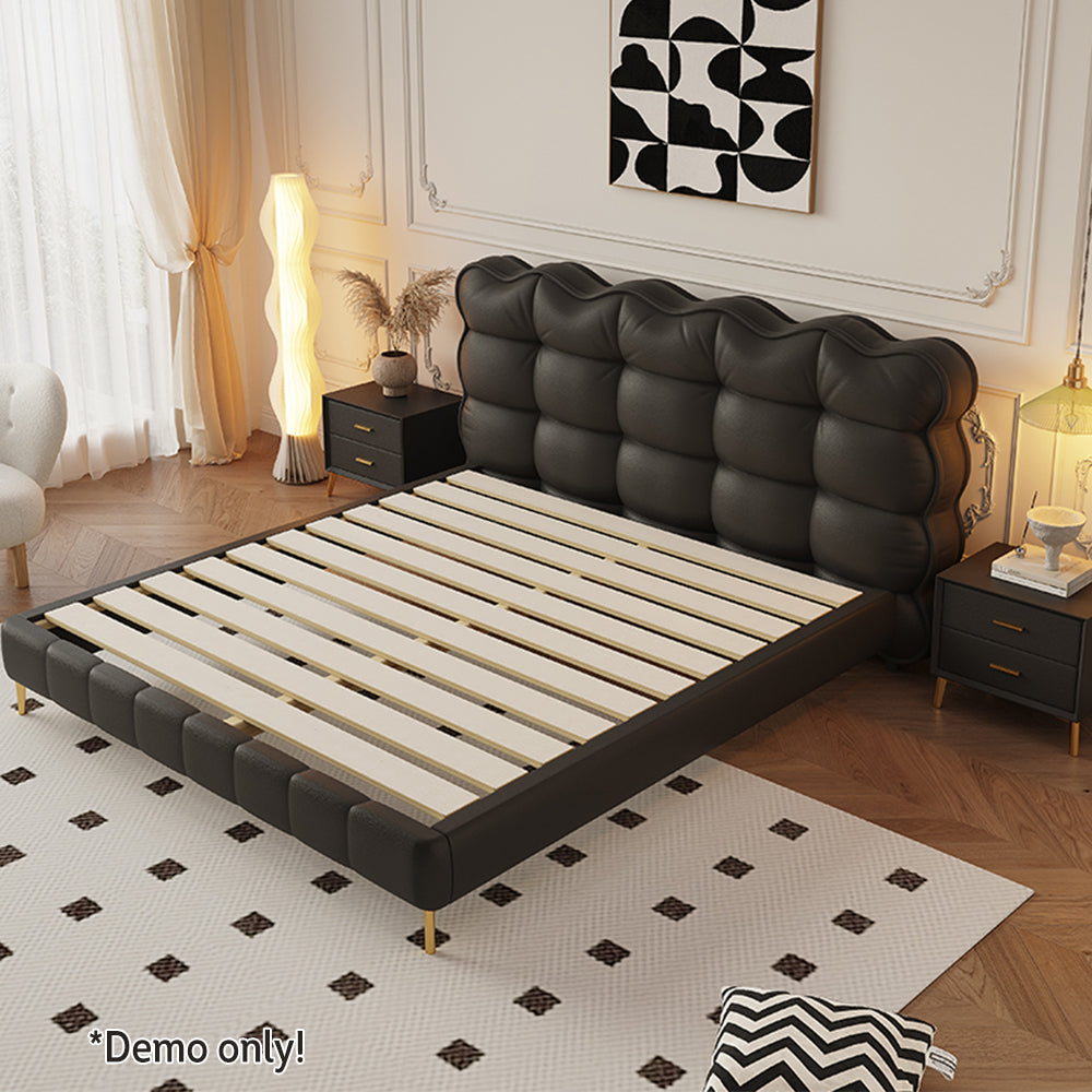 LIVARA SM1032 150/180cm Cat Claw Leather Fabric Bed With Bedside Tables Solid Wood Frame - Black