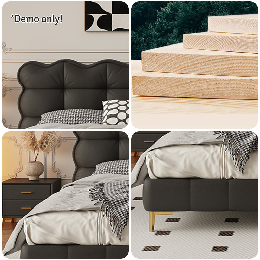 LIVARA SM1032 150/180cm Cat Claw Leather Fabric Bed With Bedside Tables Solid Wood Frame - Black