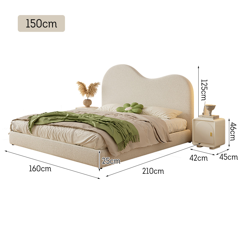 LIVARA SM1034 150/180cm Length Lambswool Fabric Bed With Two Bedside Tables - Beige