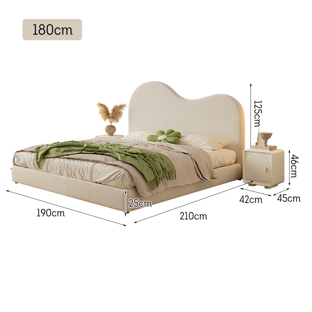 LIVARA SM1034 150/180cm Length Lambswool Fabric Bed With Two Bedside Tables - Beige