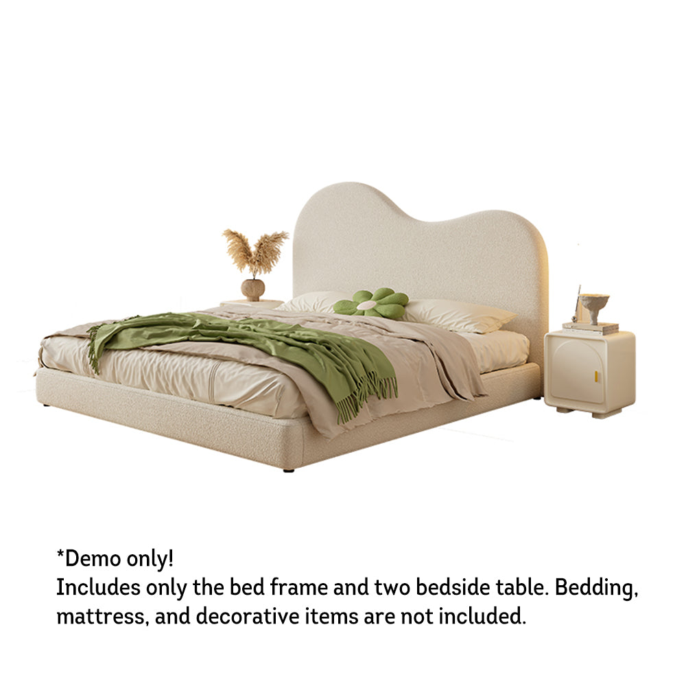 LIVARA SM1034 150/180cm Length Lambswool Fabric Bed With Two Bedside Tables - Beige