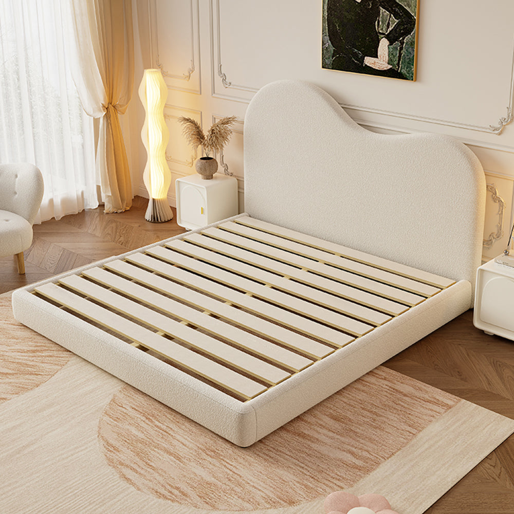 LIVARA SM1034 150/180cm Length Lambswool Fabric Bed With Two Bedside Tables - Beige