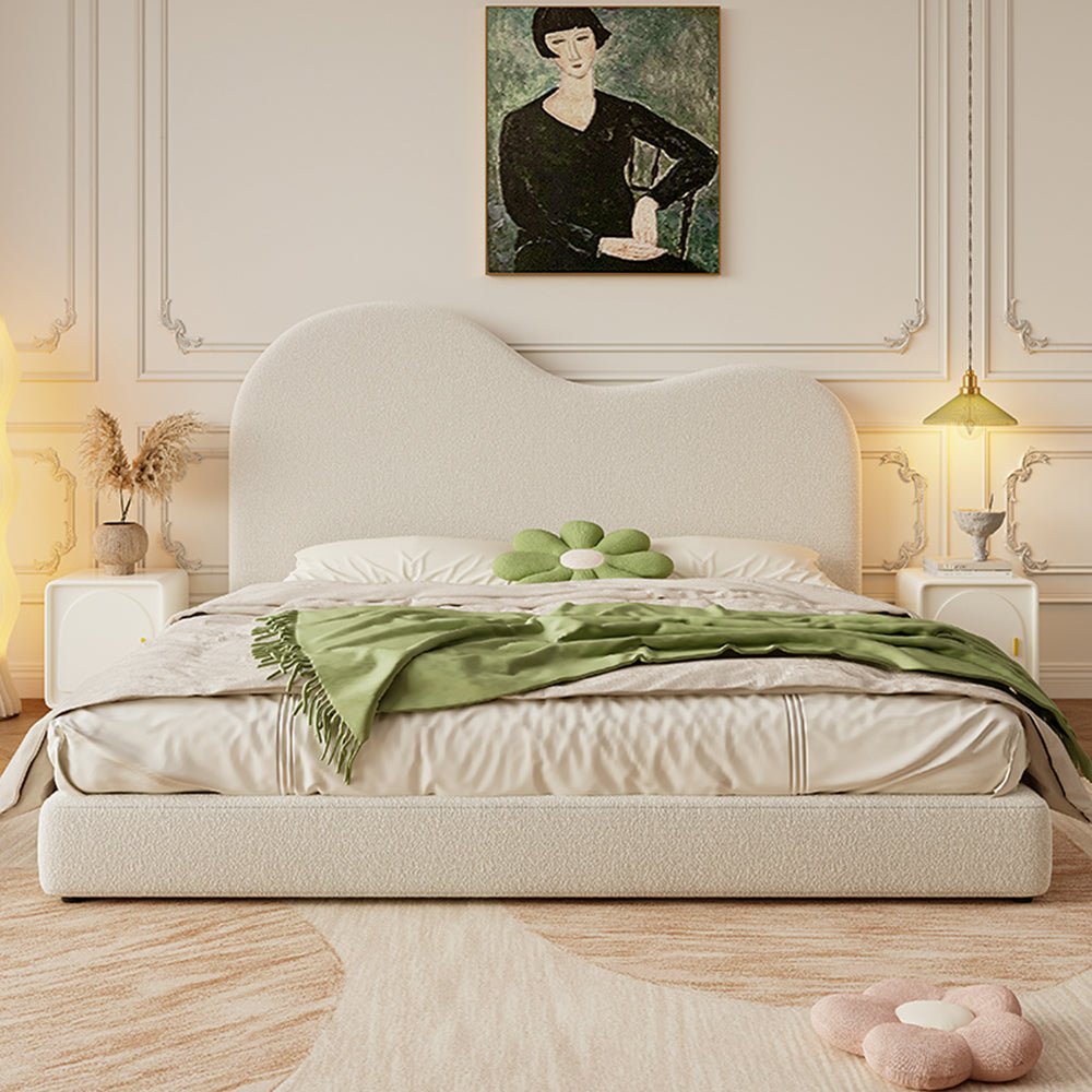 LIVARA SM1034 150/180cm Length Lambswool Fabric Bed With Two Bedside Tables - Beige