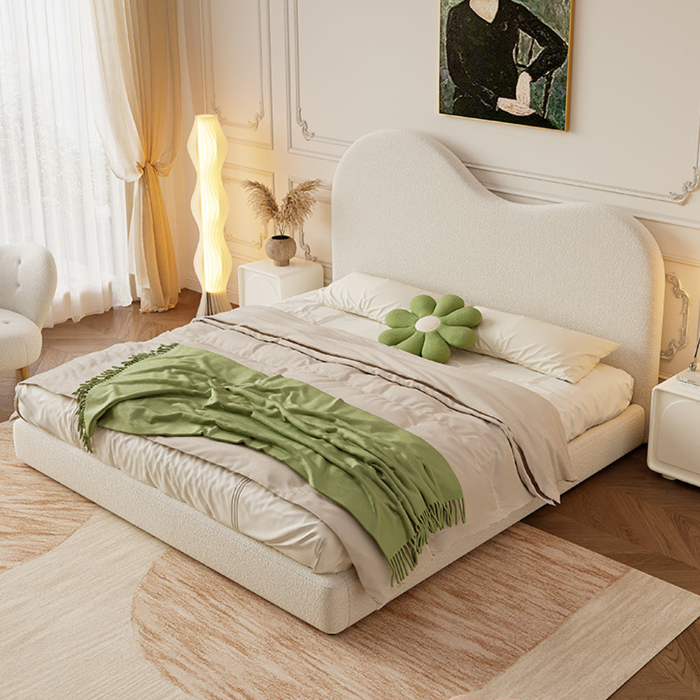 LIVARA SM1034 150/180cm Length Lambswool Fabric Bed With Two Bedside Tables - Beige