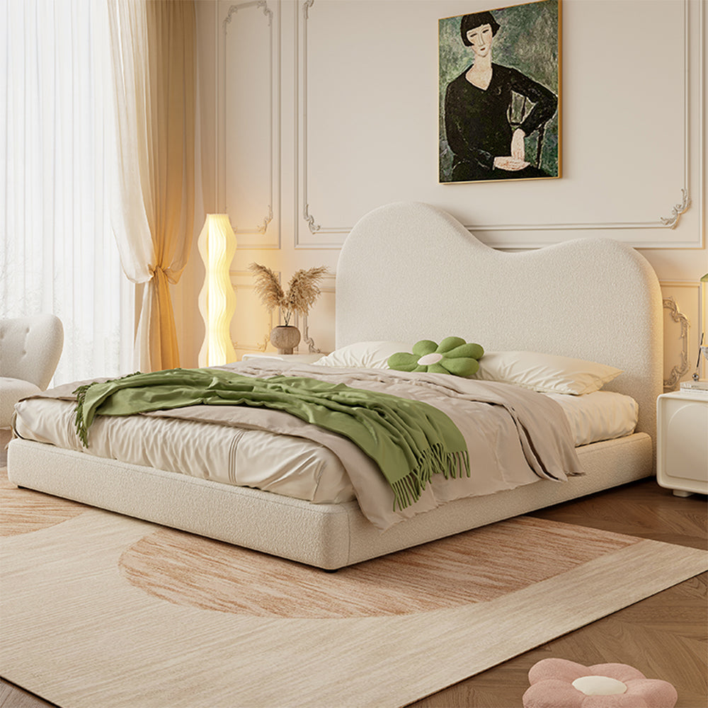 LIVARA SM1034 150/180cm Length Lambswool Fabric Bed With Two Bedside Tables - Beige