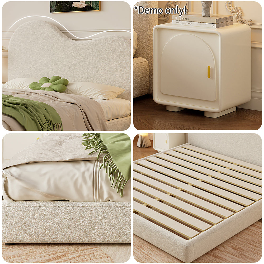 LIVARA SM1034 150/180cm Length Lambswool Fabric Bed With Two Bedside Tables - Beige