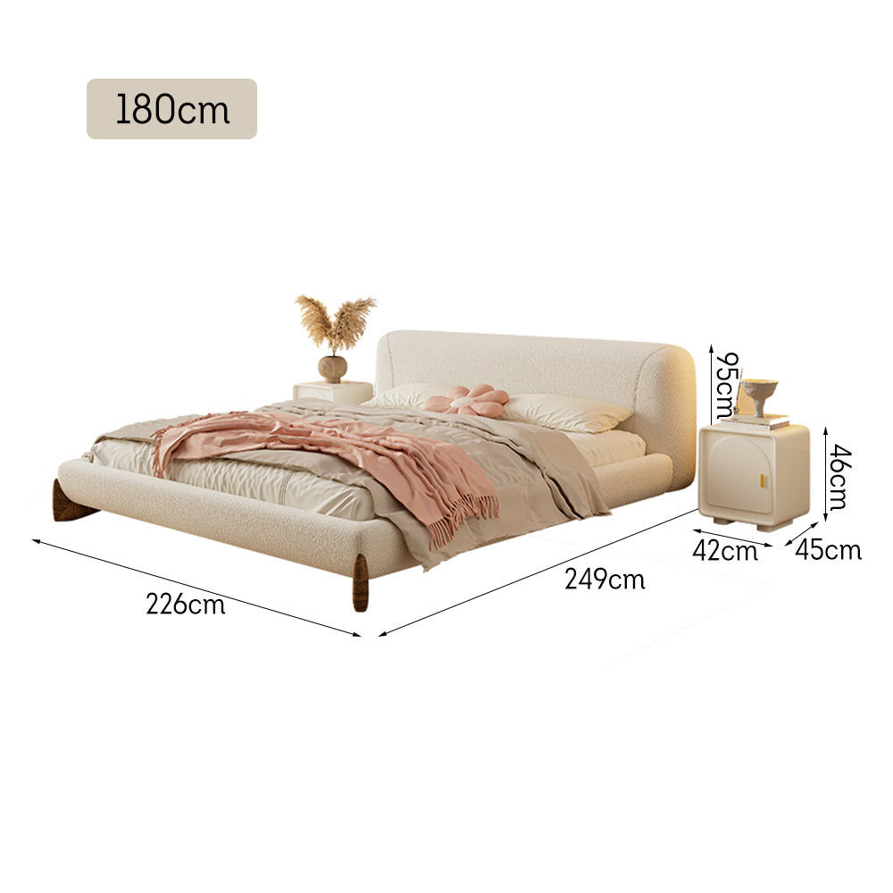 LIVARA SM1038 150/180cm Length Lambswool Fabric Bed With Two Bedside Tables - Beige
