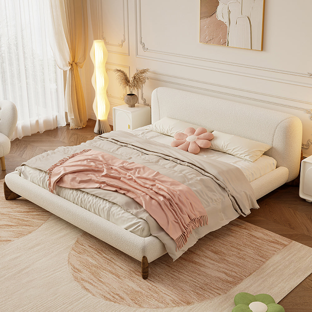 LIVARA SM1038 150/180cm Length Lambswool Fabric Bed With Two Bedside Tables - Beige