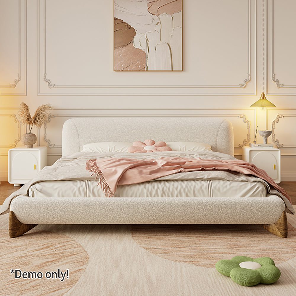 LIVARA SM1038 150/180cm Length Lambswool Fabric Bed With Two Bedside Tables - Beige