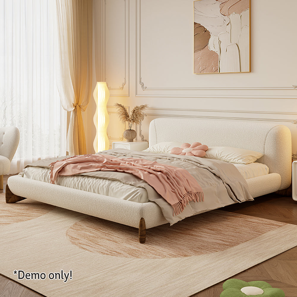 LIVARA SM1038 150/180cm Length Lambswool Fabric Bed With Two Bedside Tables - Beige