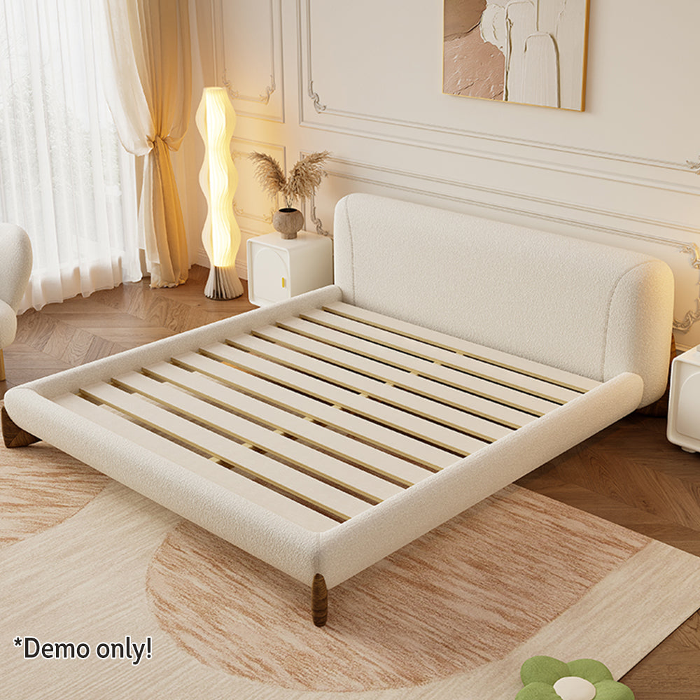 LIVARA SM1038 150/180cm Length Lambswool Fabric Bed With Two Bedside Tables - Beige