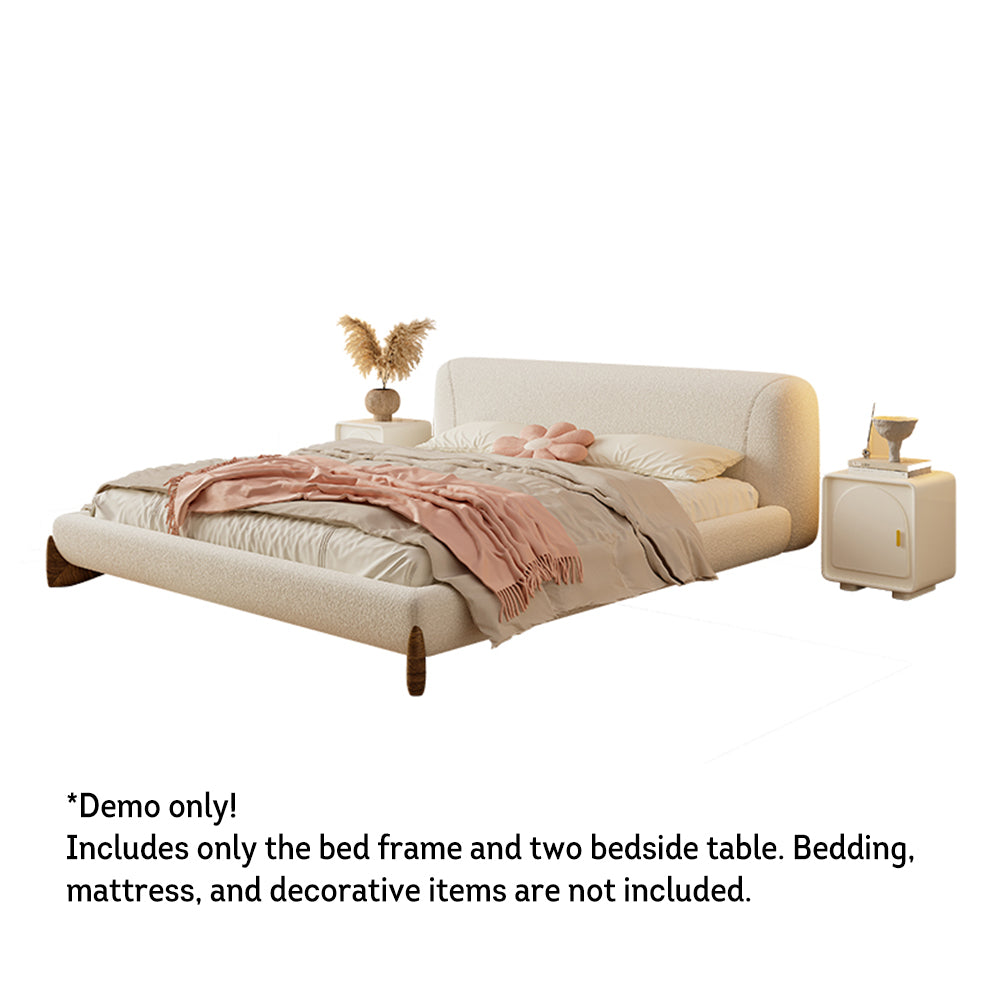 LIVARA SM1038 150/180cm Length Lambswool Fabric Bed With Two Bedside Tables - Beige