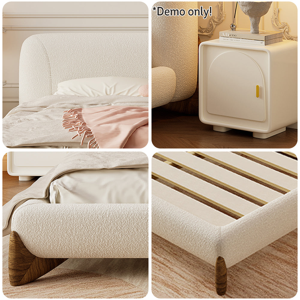 LIVARA SM1038 150/180cm Length Lambswool Fabric Bed With Two Bedside Tables - Beige