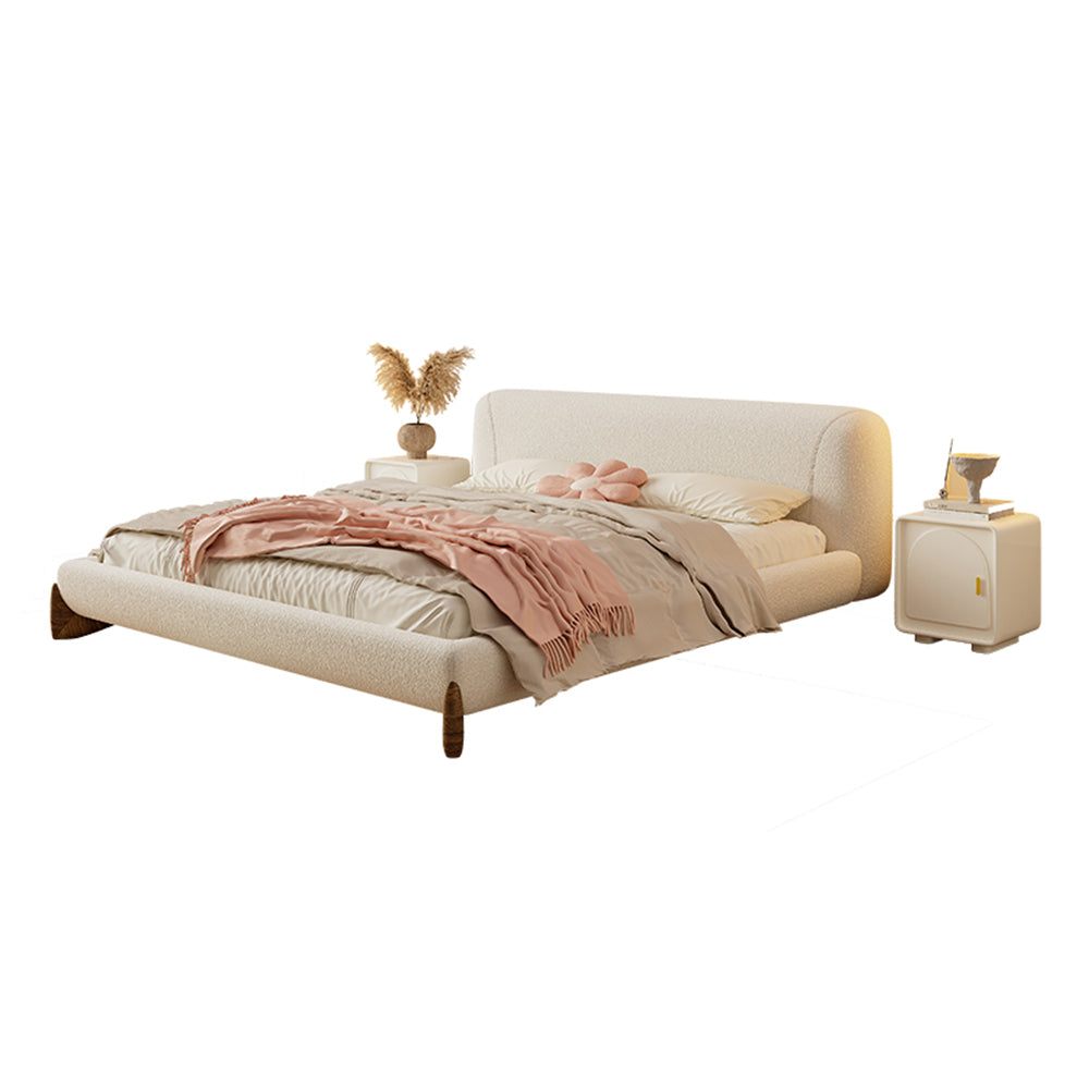 LIVARA SM1038 150/180cm Length Lambswool Fabric Bed With Two Bedside Tables - Beige