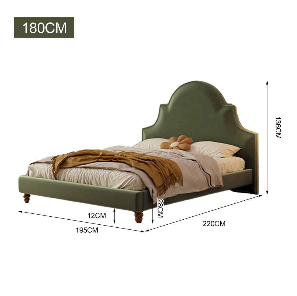 LIVARA SM1045 150/180cm Length Baby Velvet Fabric Bed Solid Wood Frame - Green