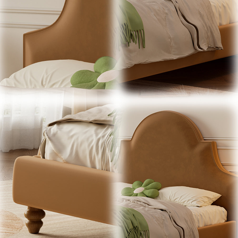 LIVARA SM1045 150/180cm Length Baby Velvet Fabric Bed Solid Wood Frame - Coffee