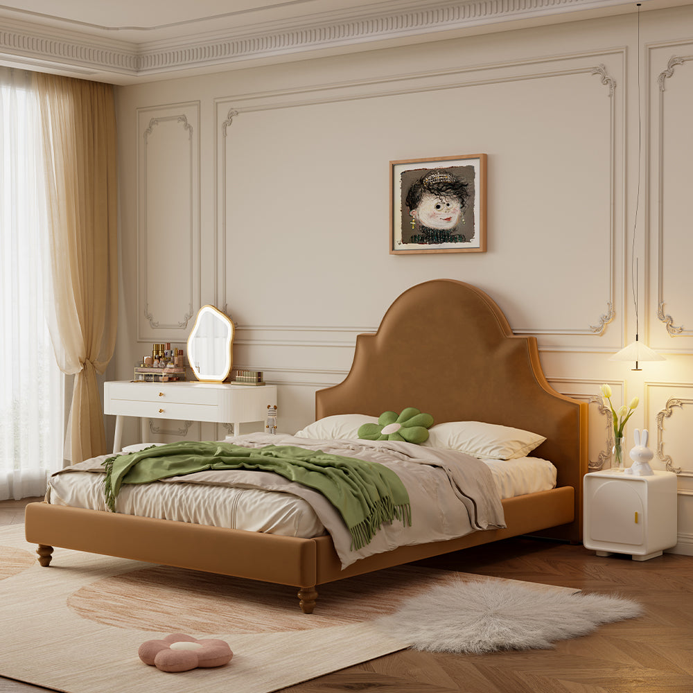 LIVARA SM1045 150/180cm Length Baby Velvet Fabric Bed Solid Wood Frame - Coffee