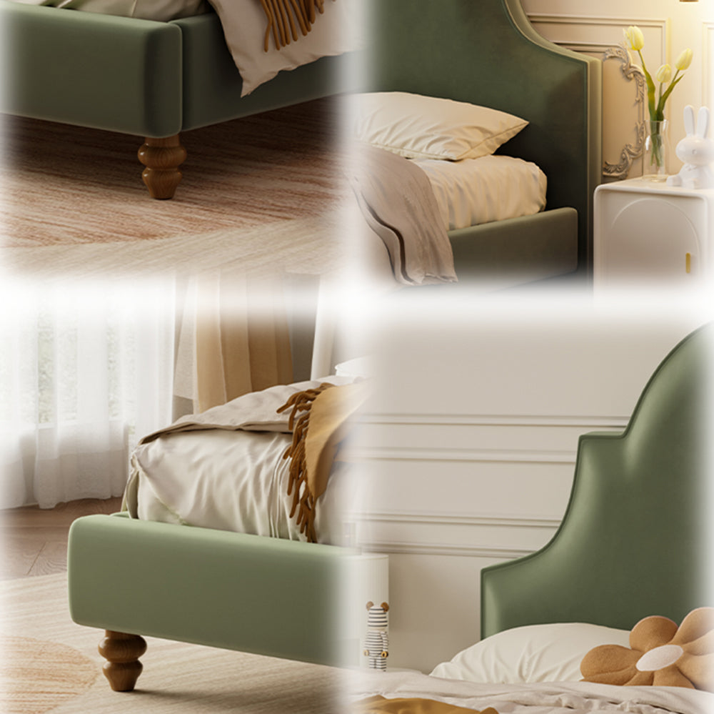 LIVARA SM1045 150/180cm Length Baby Velvet Fabric Bed Solid Wood Frame - Green