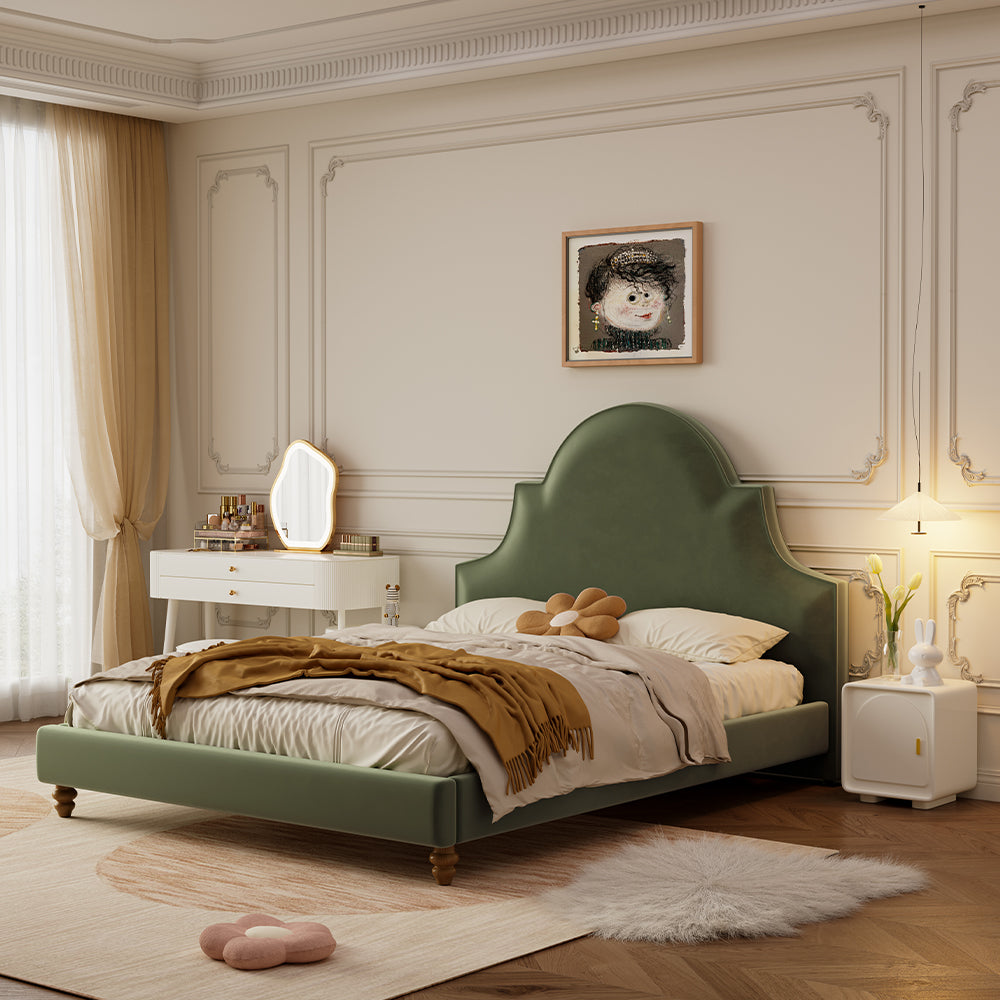 LIVARA SM1045 150/180cm Length Baby Velvet Fabric Bed Solid Wood Frame - Green