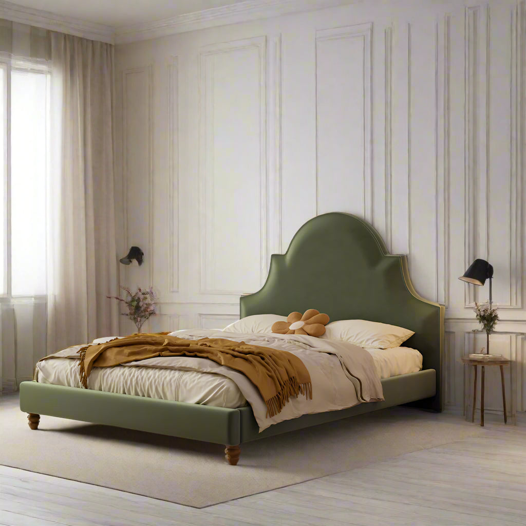 LIVARA SM1045 150/180cm Length Baby Velvet Fabric Bed Solid Wood Frame - Green